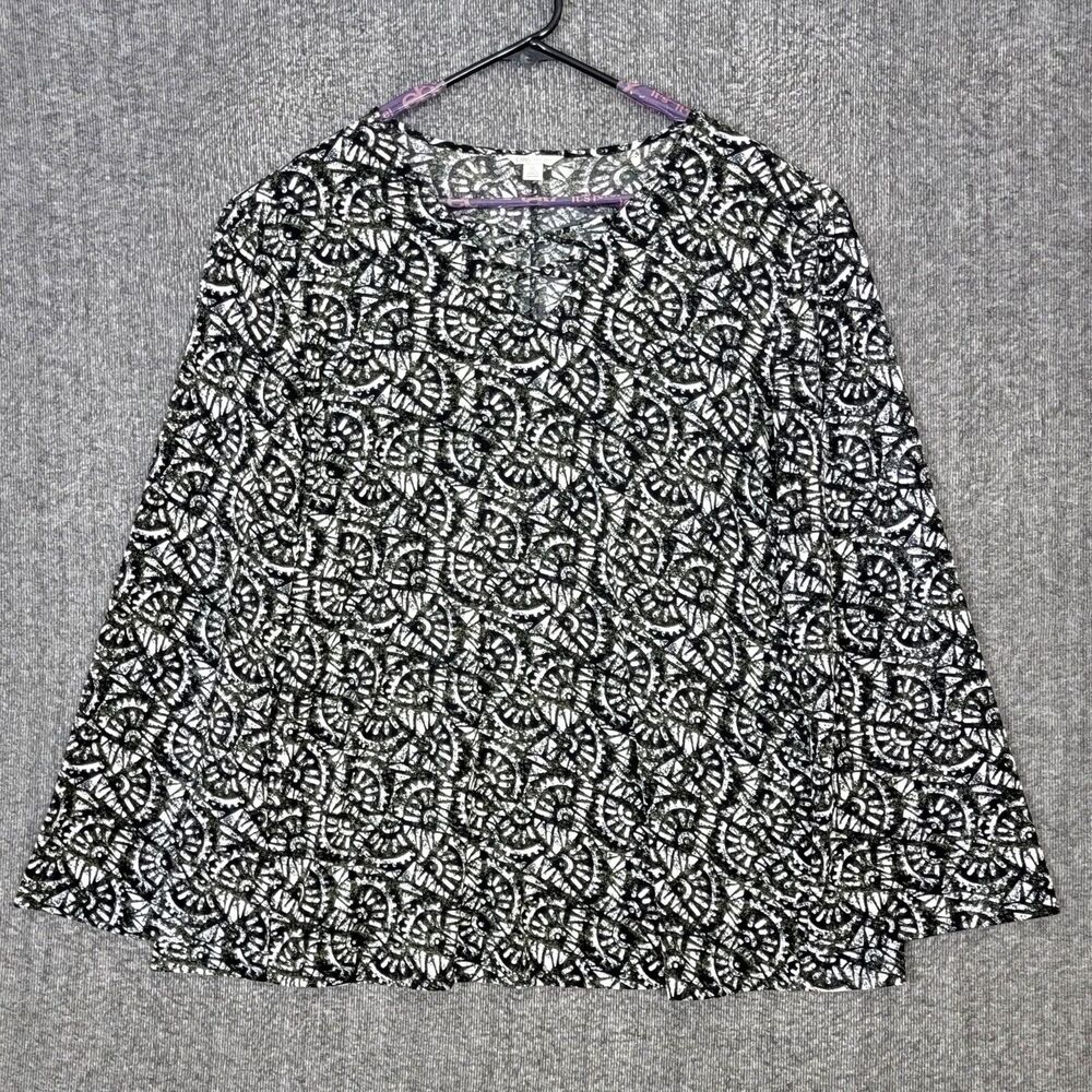 Cato Tunic Top Womens XL Black White Long Sleeve Flowy Pullover Shirt Bouse